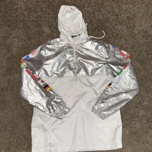 NASA Windbreaker Jacket Men Small International Flag Hyper Space Reflective